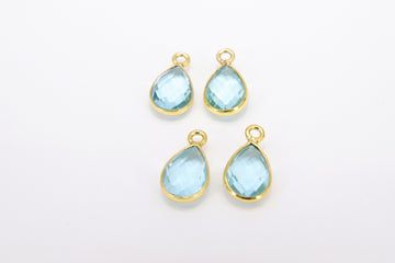 Blue Topaz Teardrop Charms, Gold Plated Oval Blue Gemstones AG#3049, Gold Plated over Sterling Silver Pendants, 8 x 14 mm